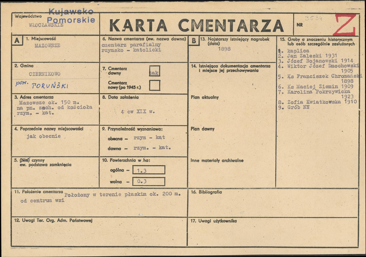 KC - Karta cmentarza, skan nr 1