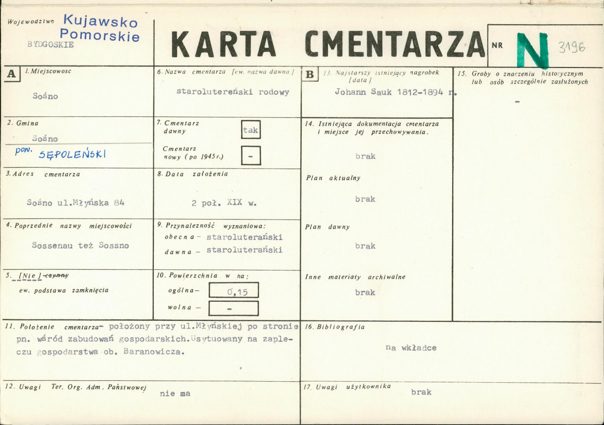 KC - Karta cmentarza, skan nr 1