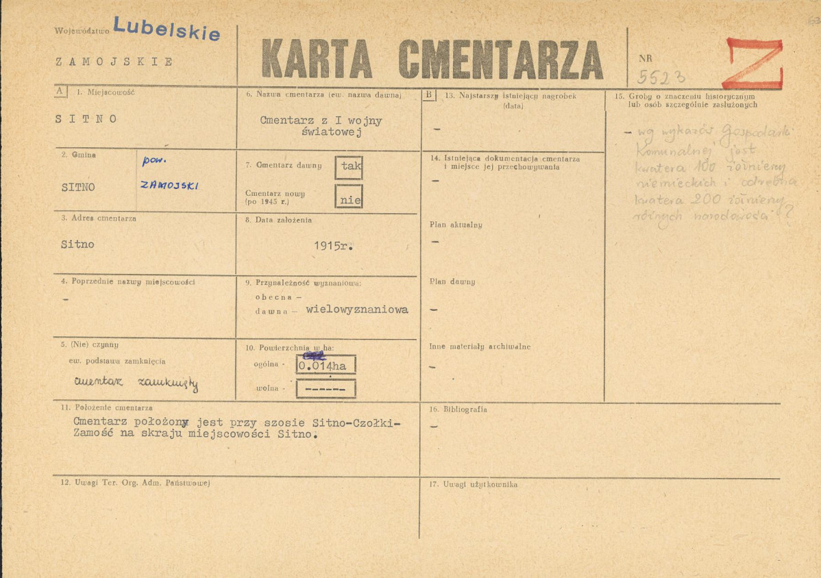 KC - Karta cmentarza, skan nr 1