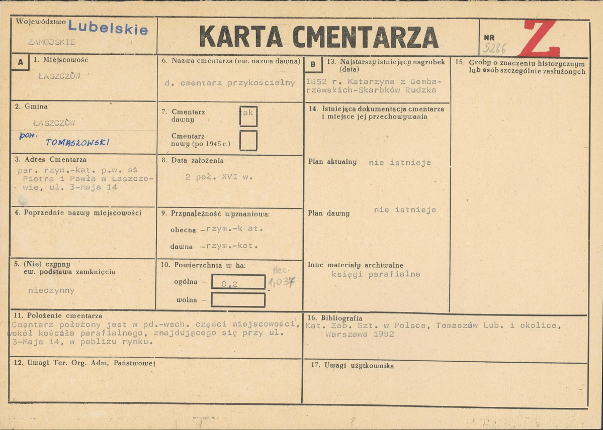 KC - Karta cmentarza, skan nr 1
