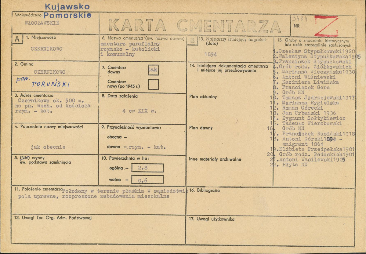 KC - Karta cmentarza, skan nr 1