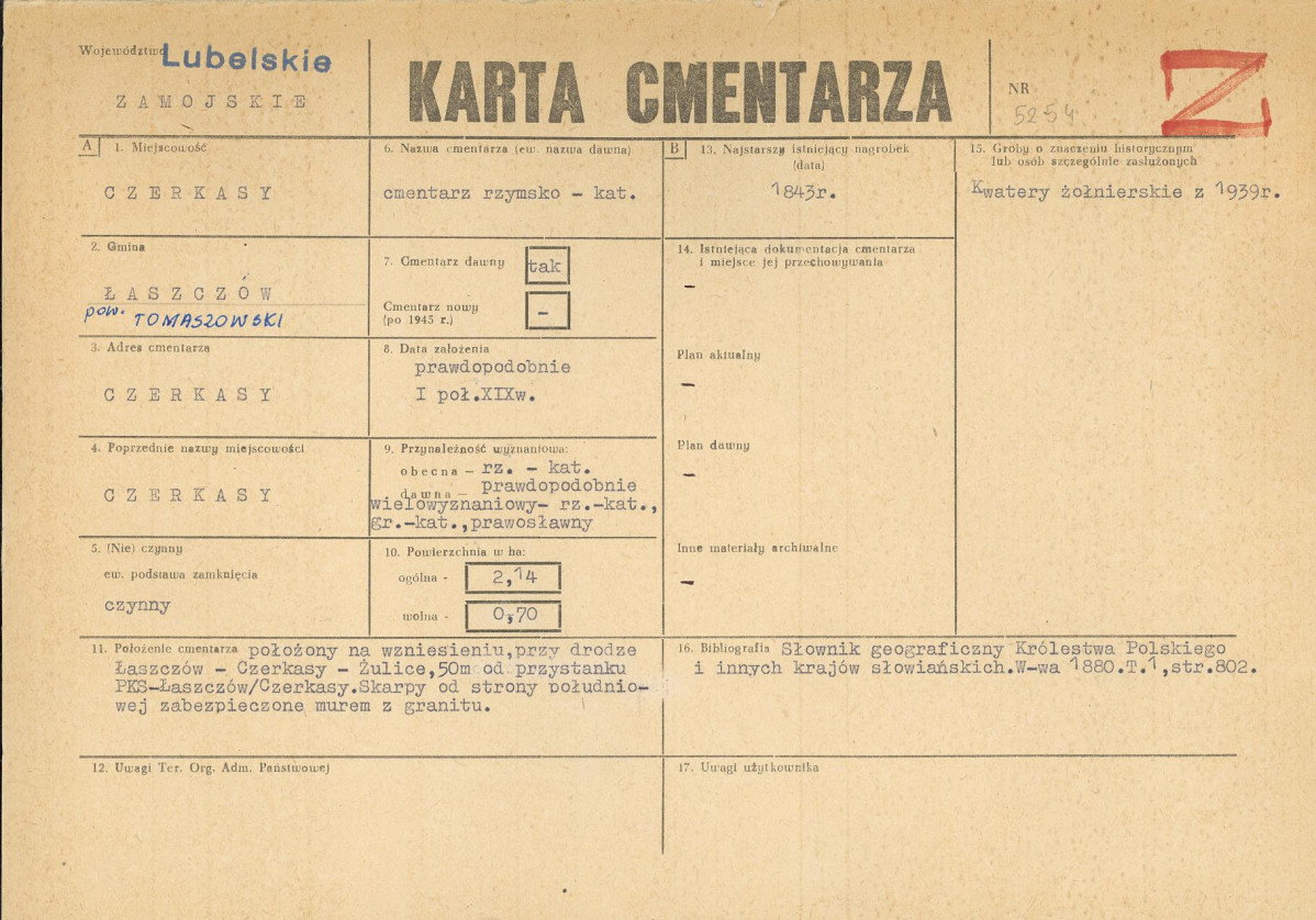 KC - Karta cmentarza, skan nr 1