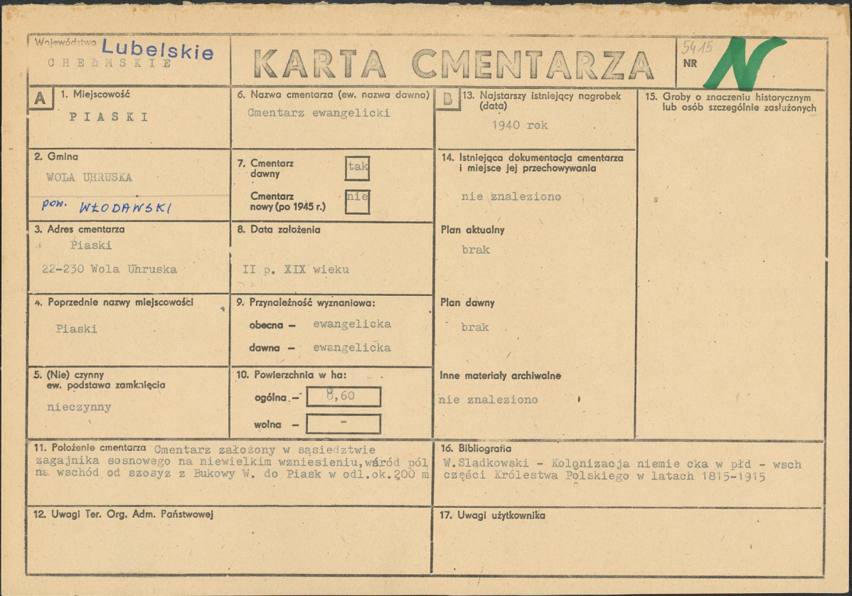 KC - Karta cmentarza, skan nr 1