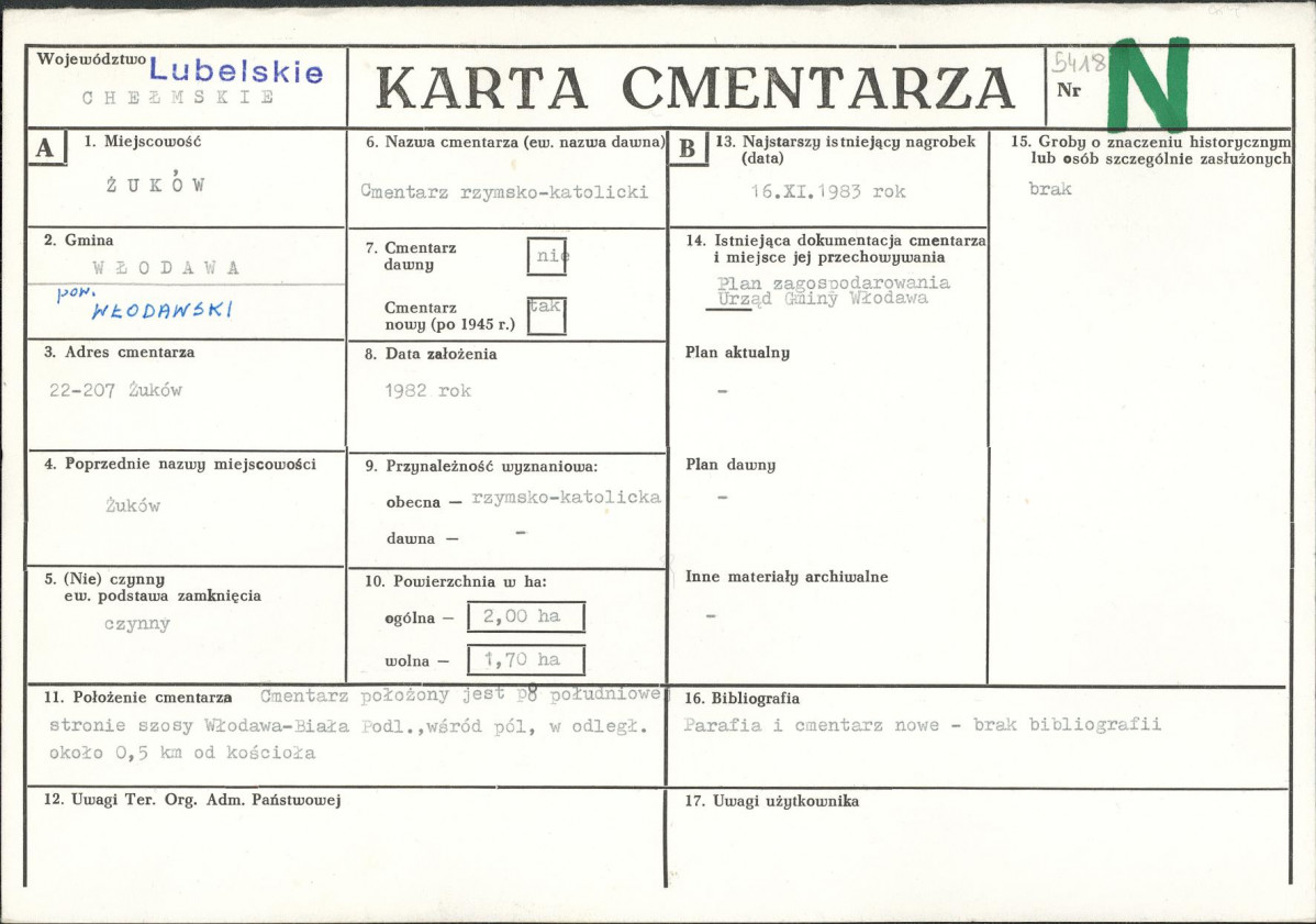 KC - Karta cmentarza, skan nr 1