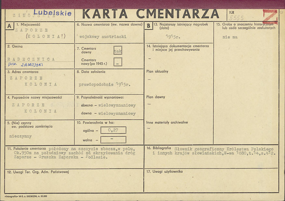 KC - Karta cmentarza, skan nr 1