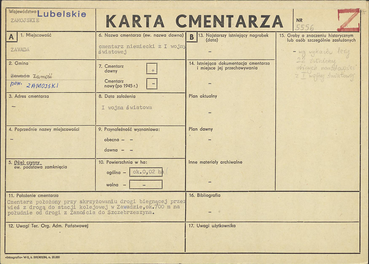 KC - Karta cmentarza, skan nr 1