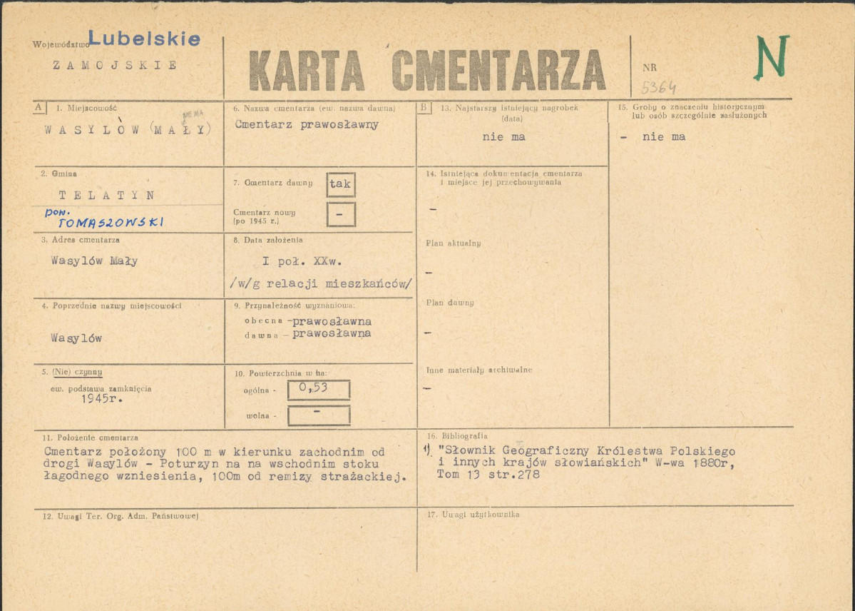 KC - Karta cmentarza, skan nr 1