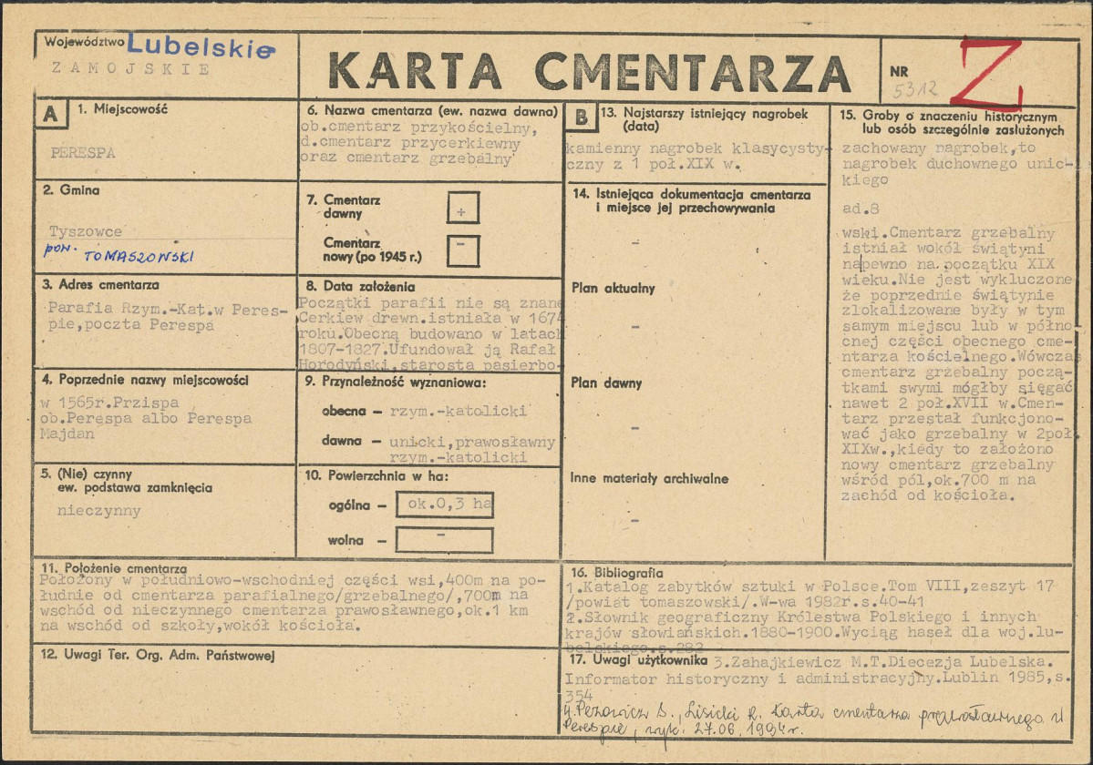 KC - Karta cmentarza, skan nr 1