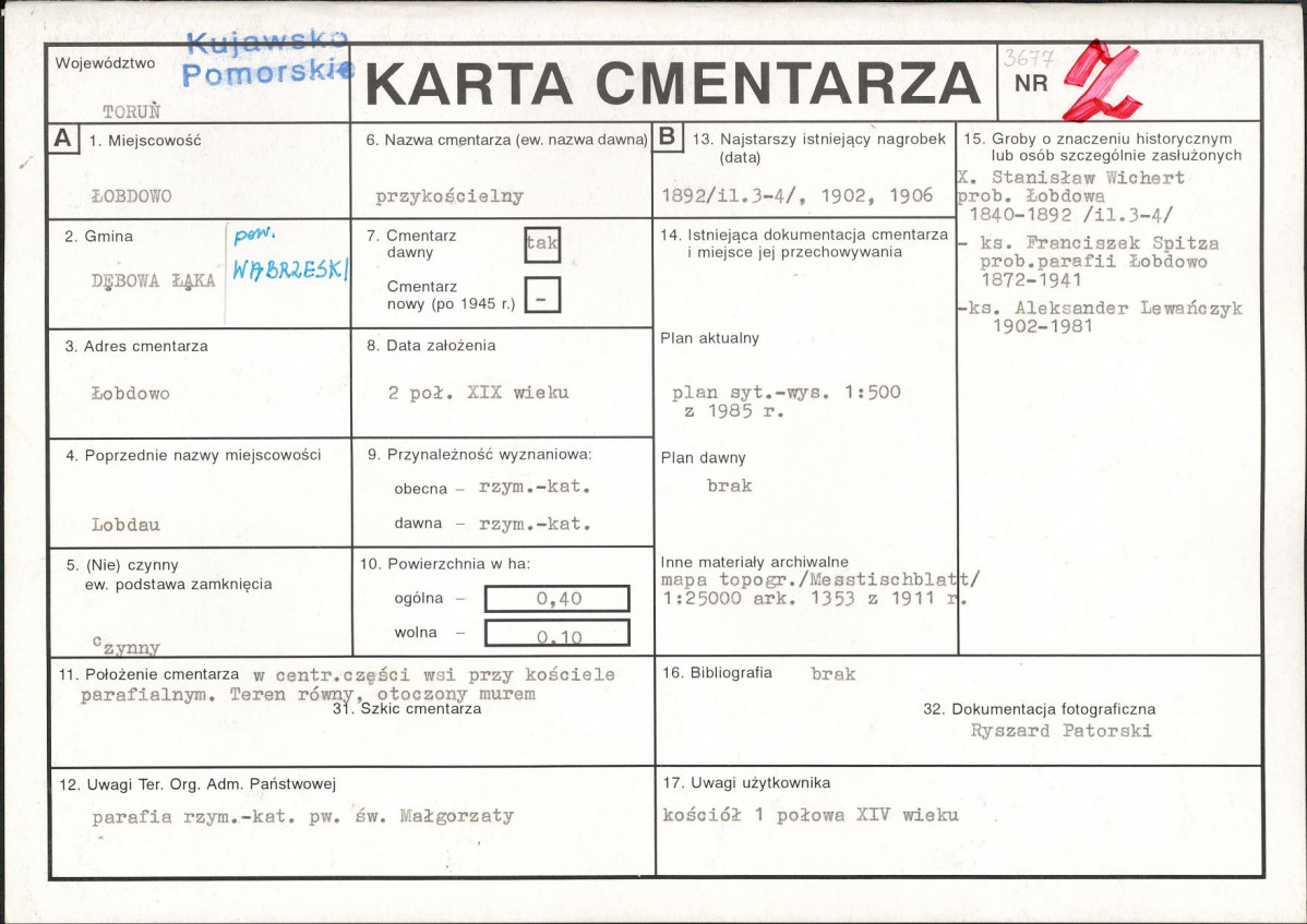 KC - Karta cmentarza, skan nr 1