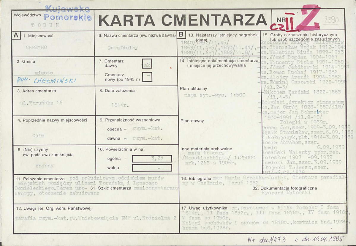 KC - Karta cmentarza, skan nr 1
