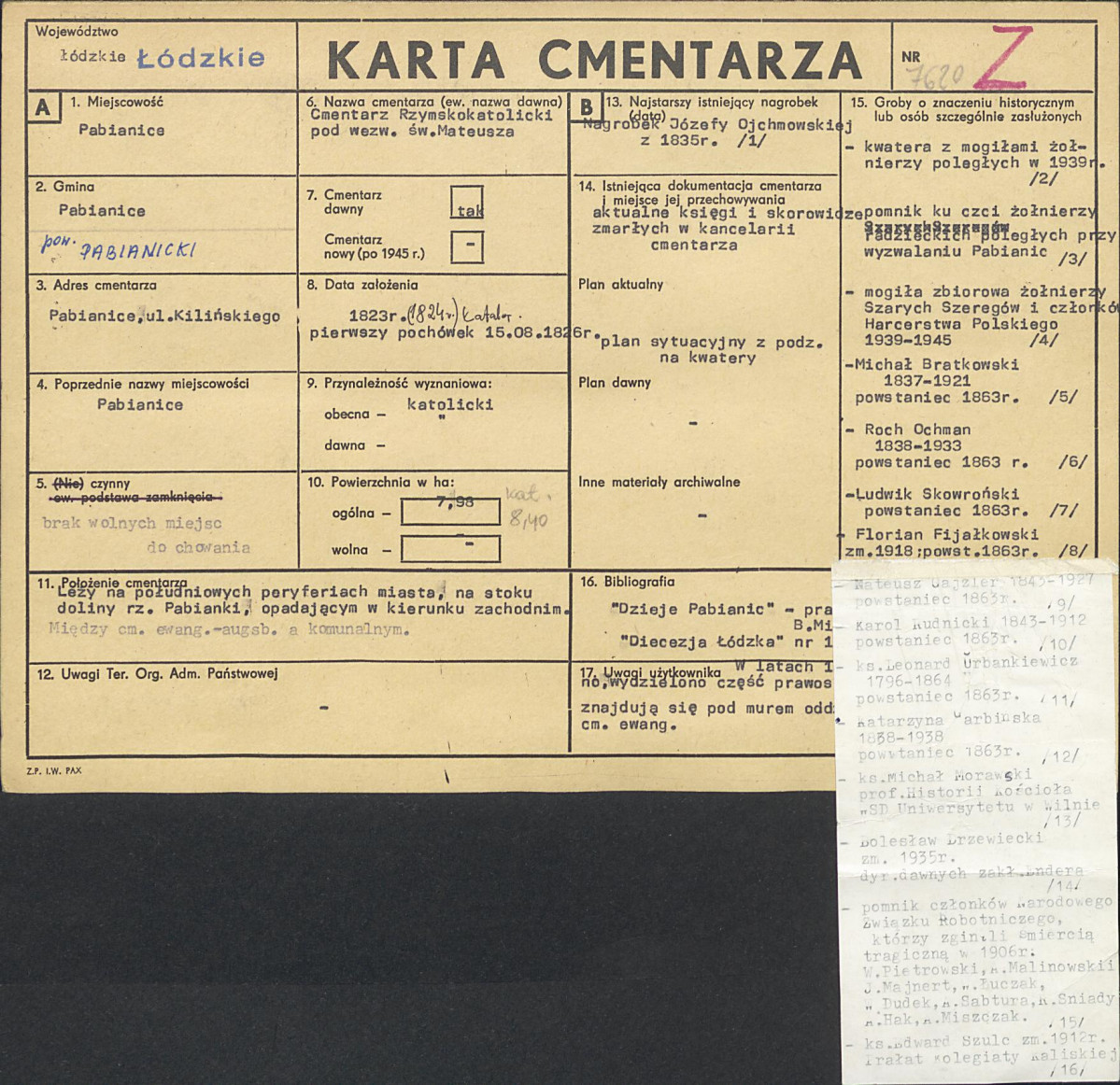 Karta cmentarza, skan nr 2