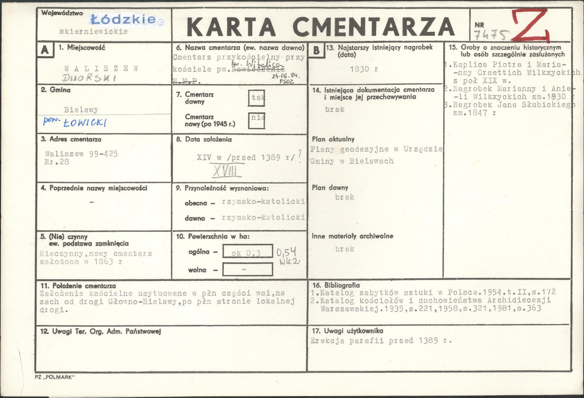 KC - Karta cmentarza, skan nr 1