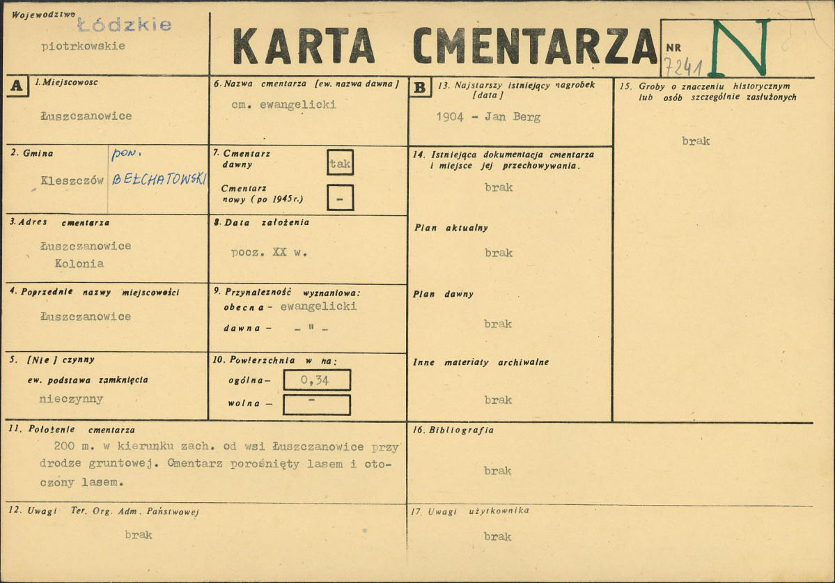 KC - Karta cmentarza, skan nr 1