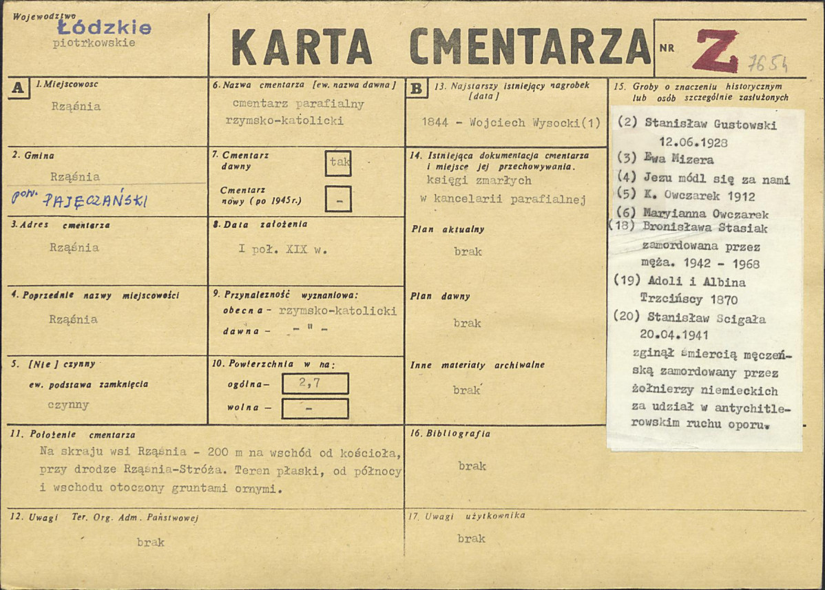 Karta cmentarza, skan nr 2