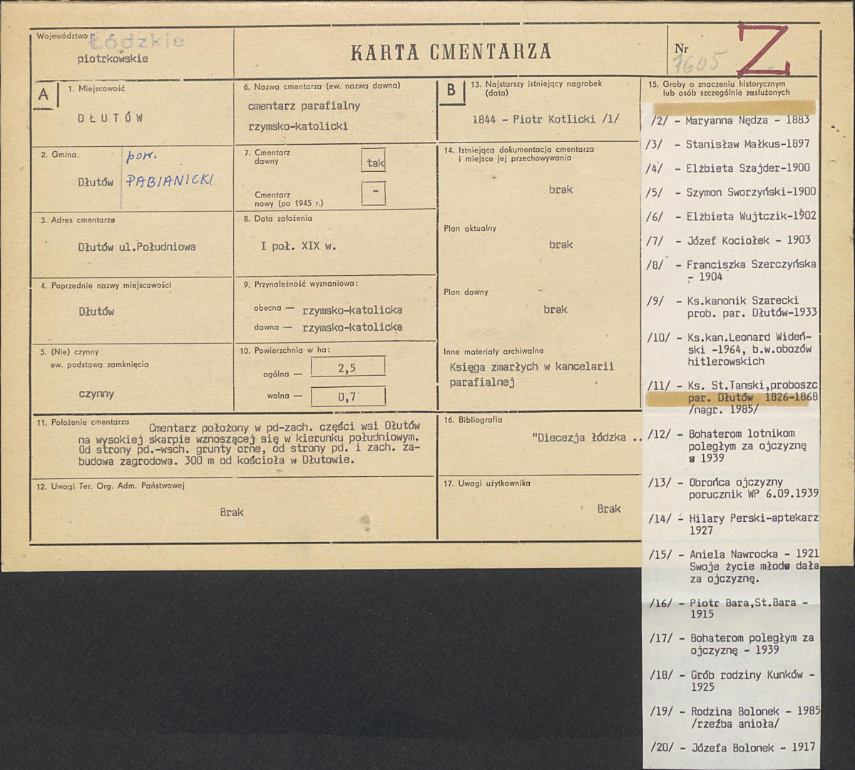 Karta cmentarza, skan nr 2