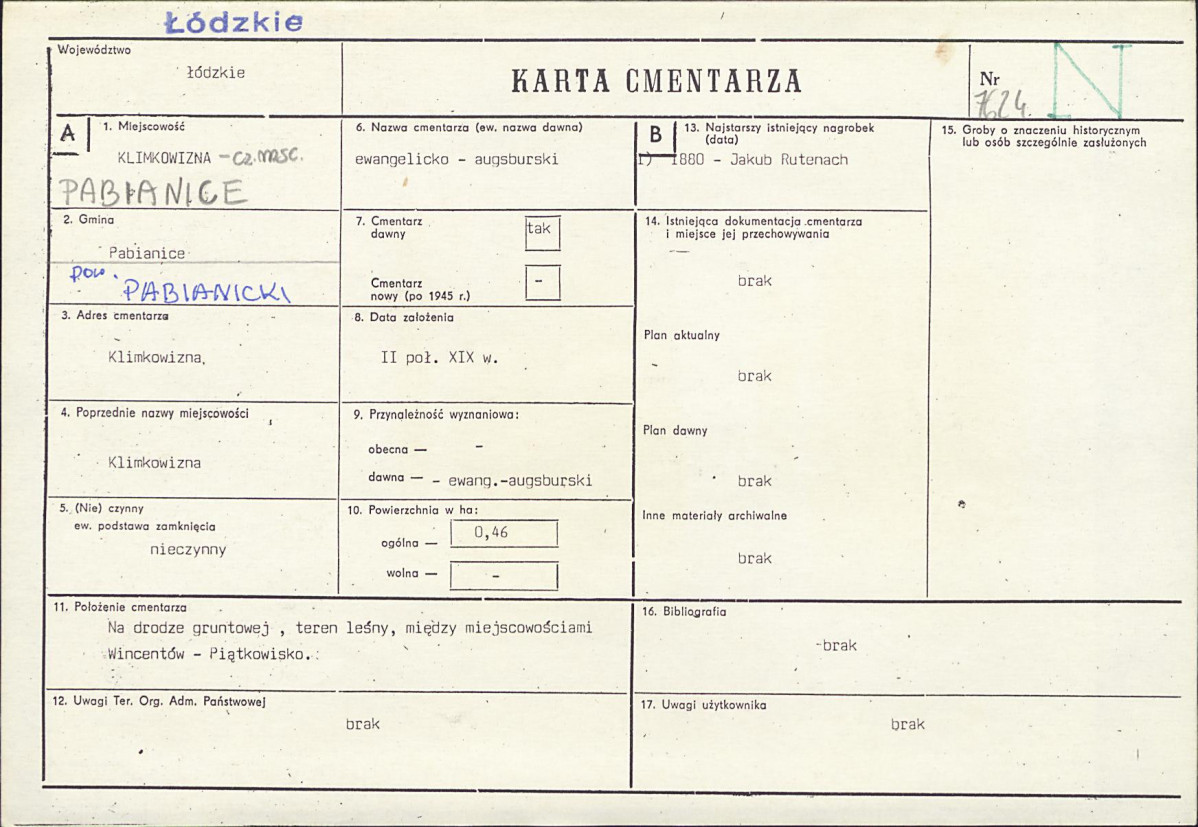 KC - Karta cmentarza, skan nr 1