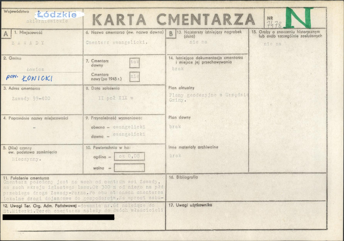 KC - Karta cmentarza, skan nr 1