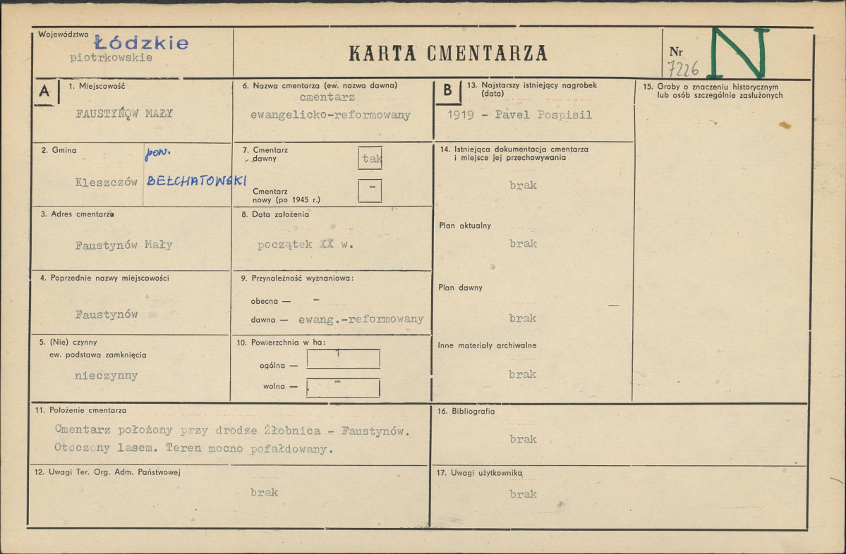 KC - Karta cmentarza, skan nr 1