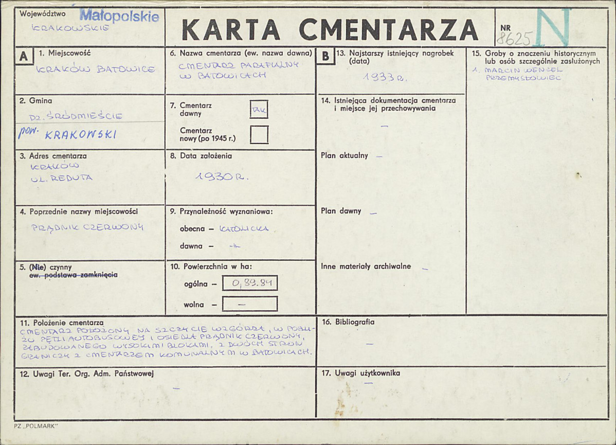 KC - Karta cmentarza, skan nr 1