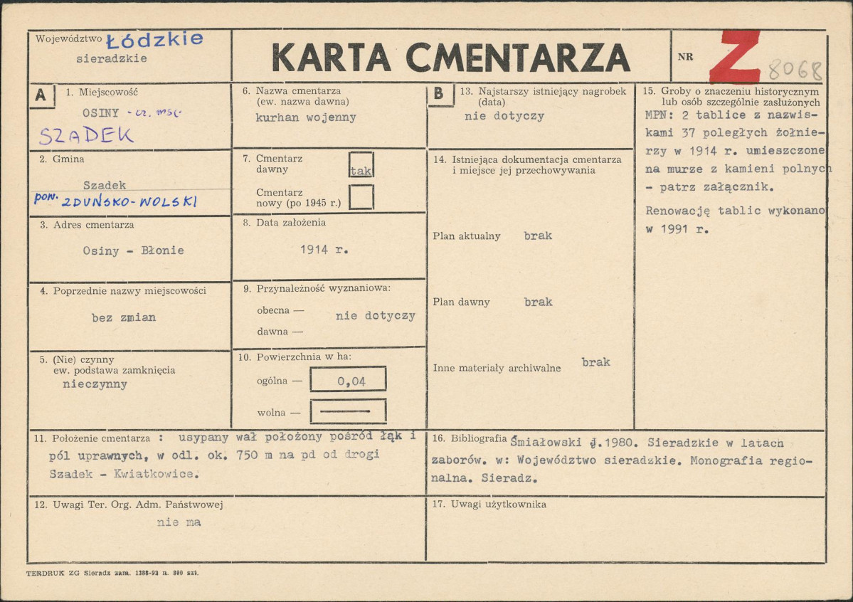 KC - Karta cmentarza, skan nr 1