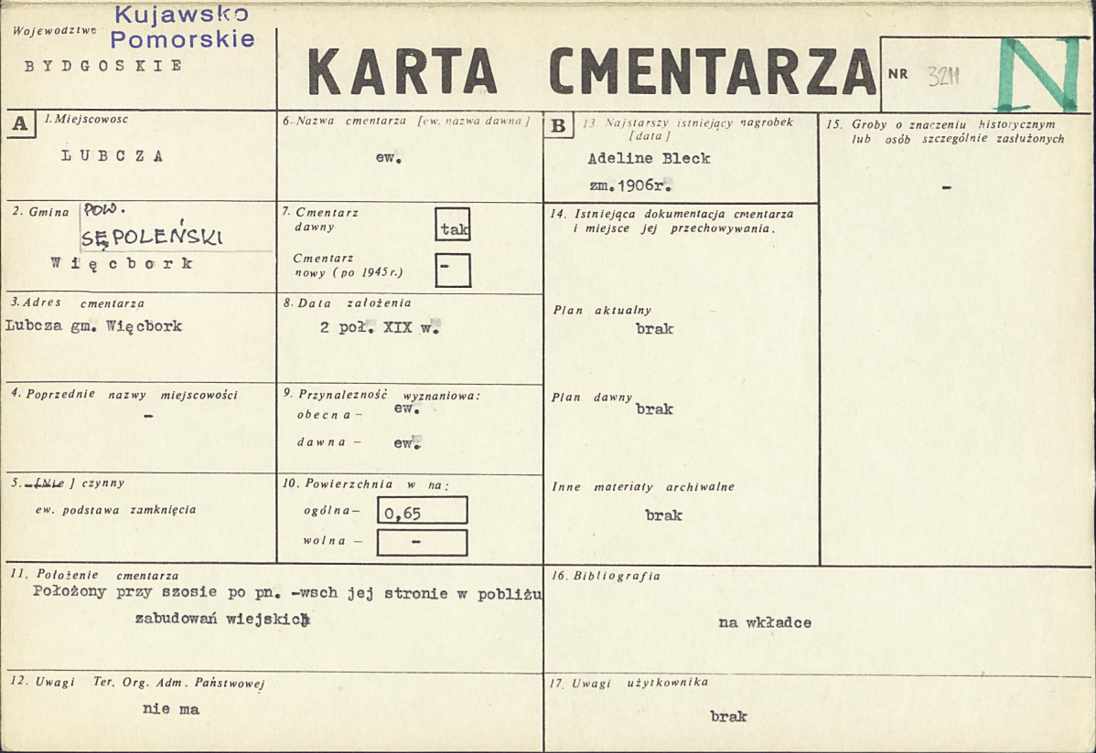 KC - Karta cmentarza, skan nr 1