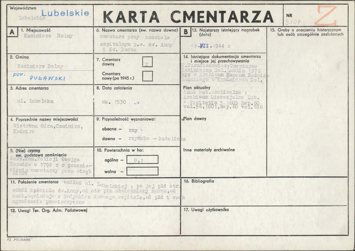 KC - Karta cmentarza, skan nr 1