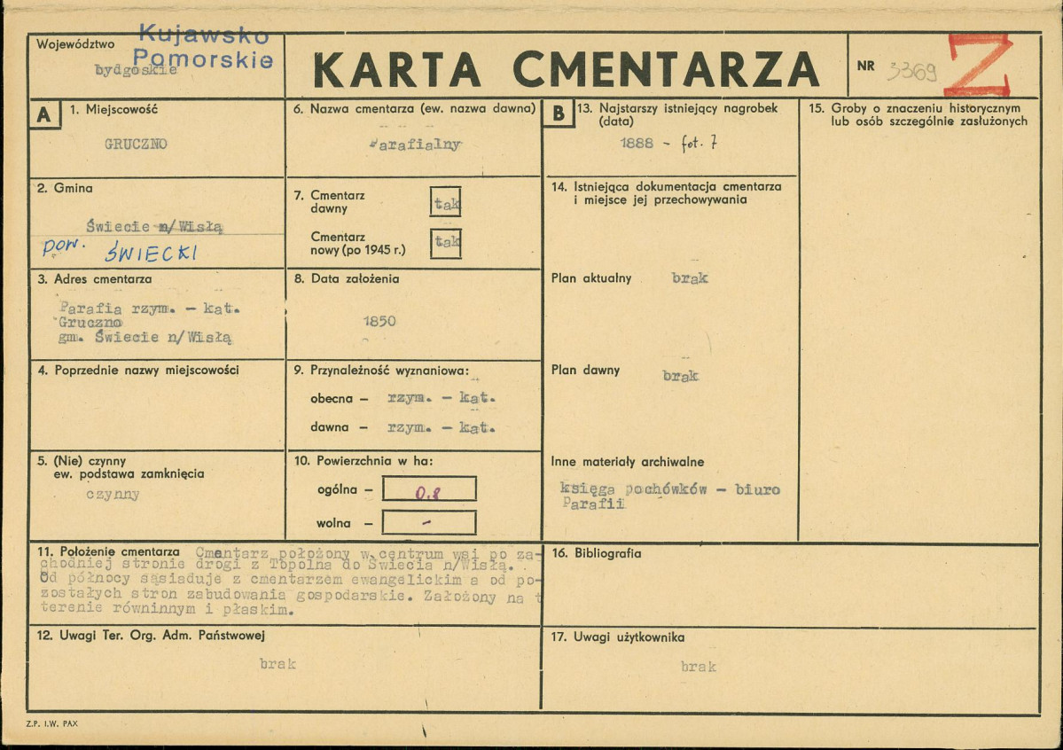 KC - Karta cmentarza, skan nr 1