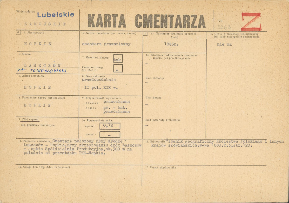KC - Karta cmentarza, skan nr 1