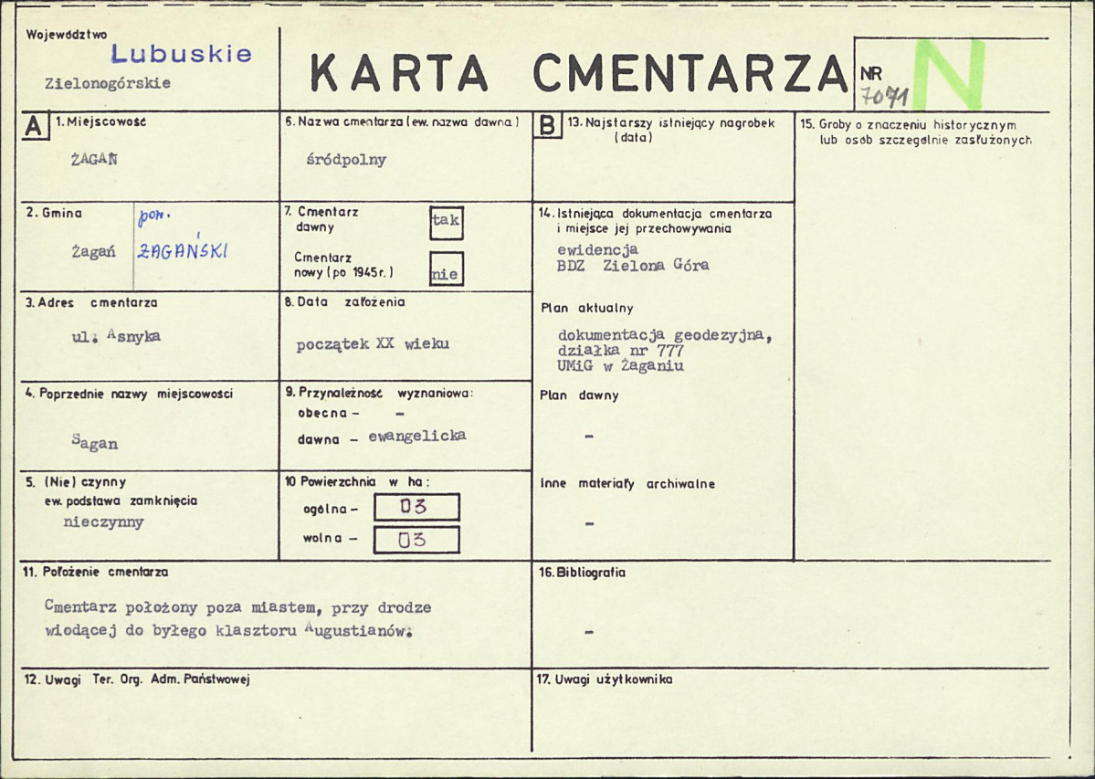 KC - Karta cmentarza, skan nr 1