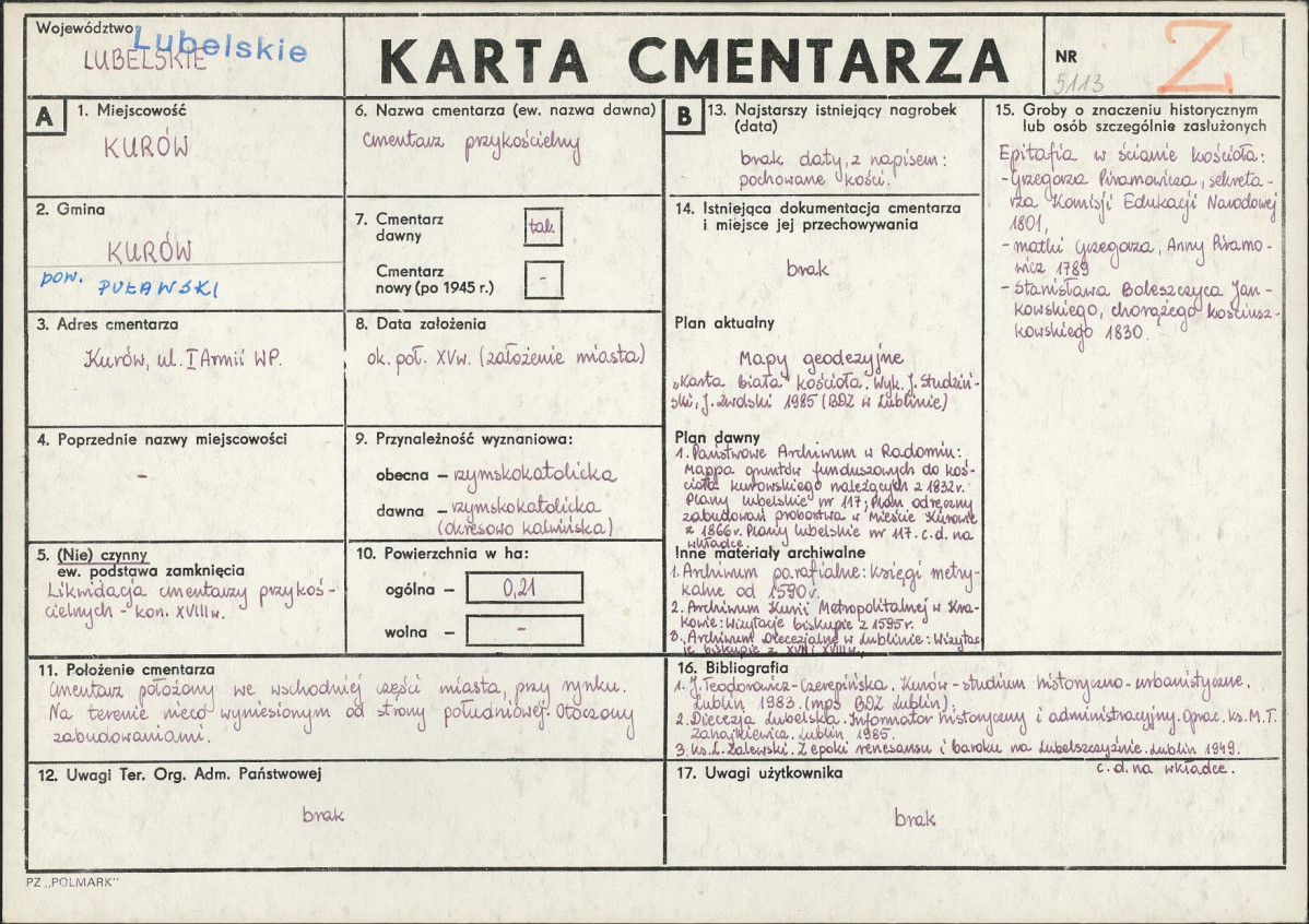 KC - Karta cmentarza, skan nr 1