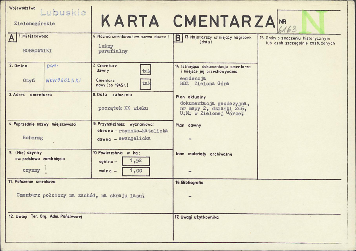 KC - Karta cmentarza, skan nr 1