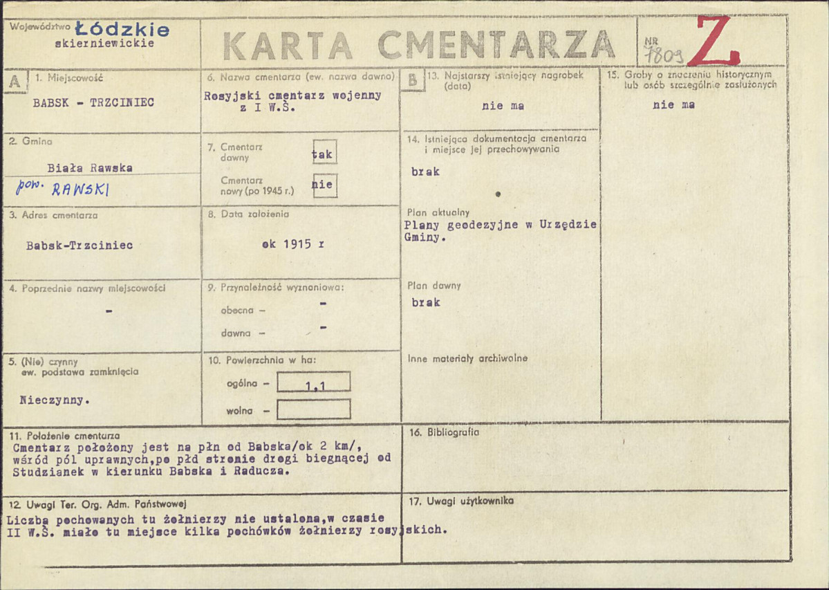 KC - Karta cmentarza, skan nr 1