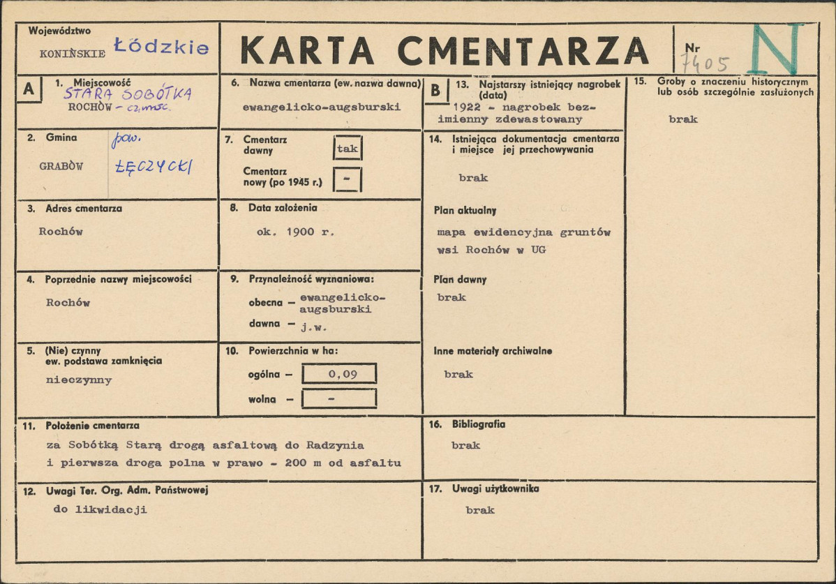 KC - Karta cmentarza, skan nr 1
