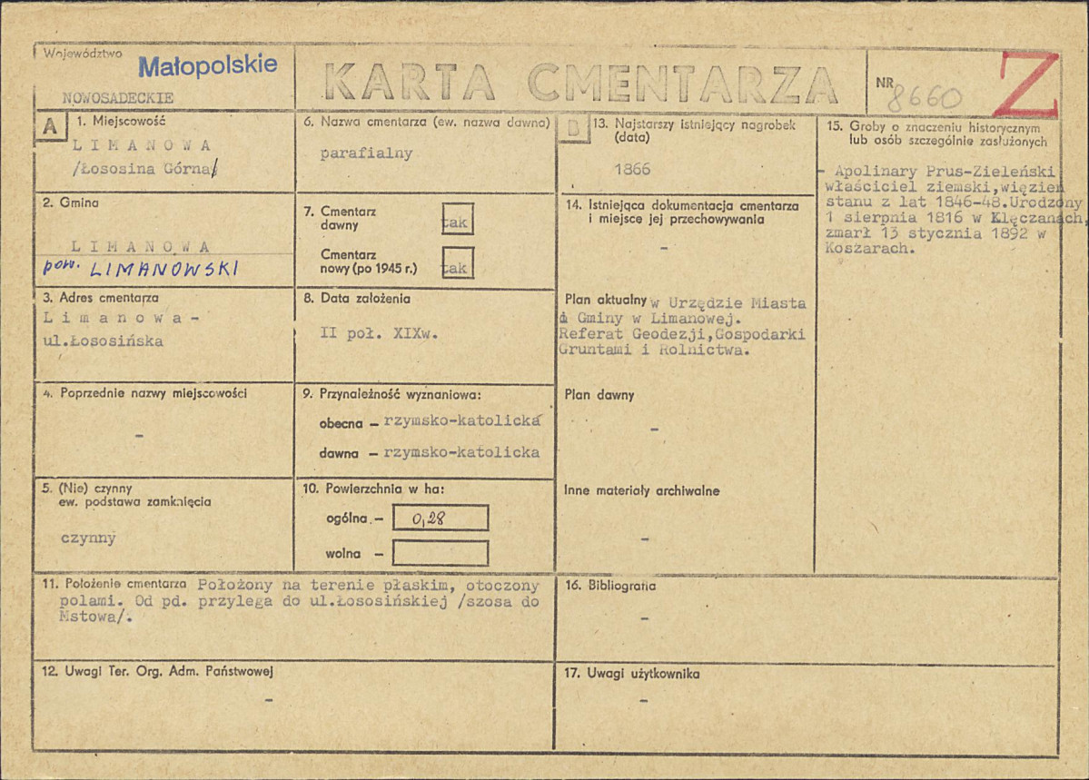 KC - Karta cmentarza, skan nr 1