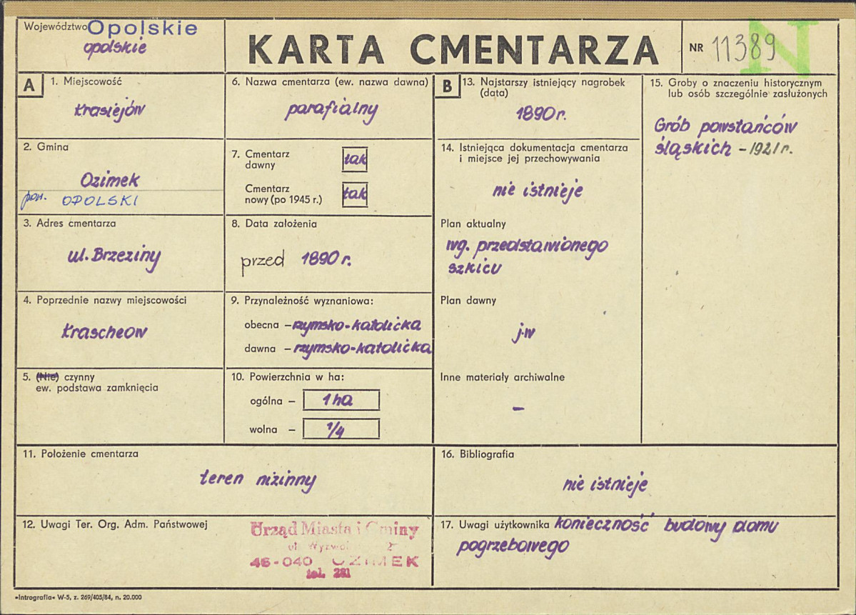 KC - Karta cmentarza, skan nr 1