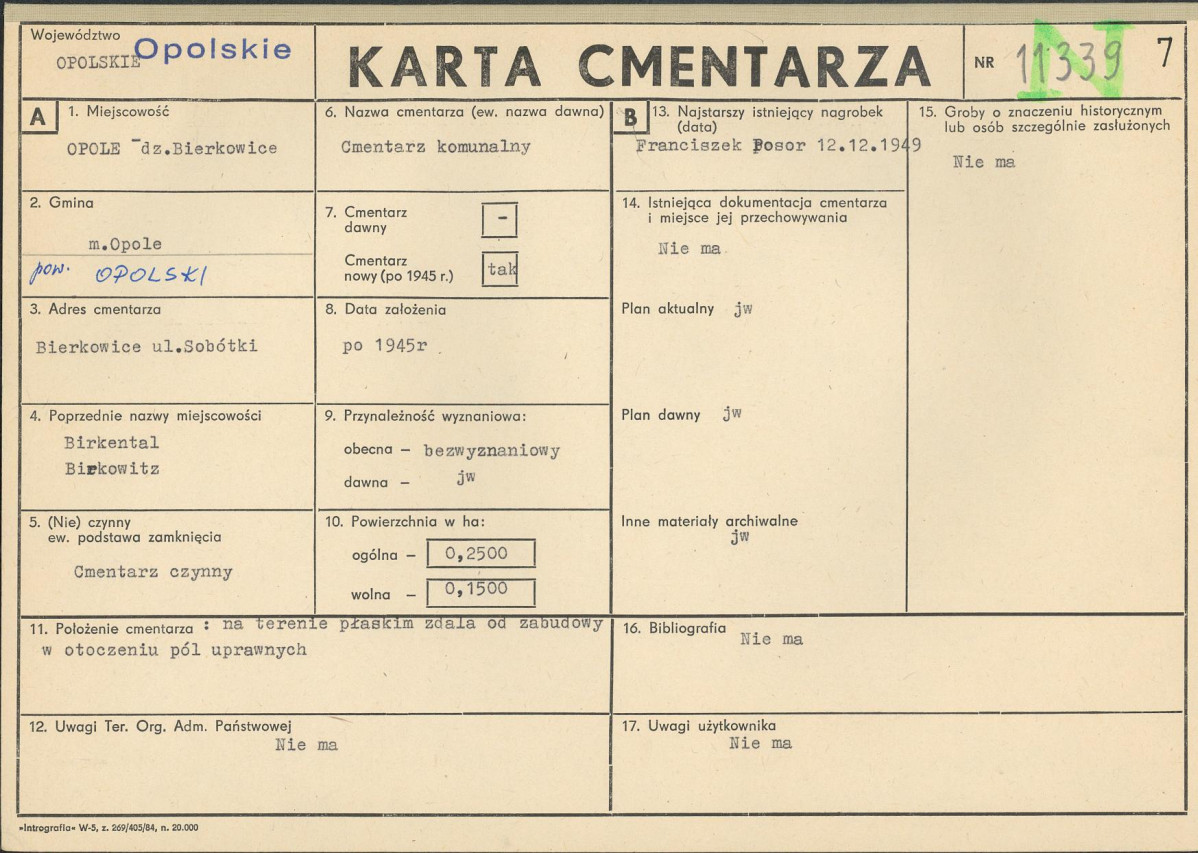 KC - Karta cmentarza, skan nr 1