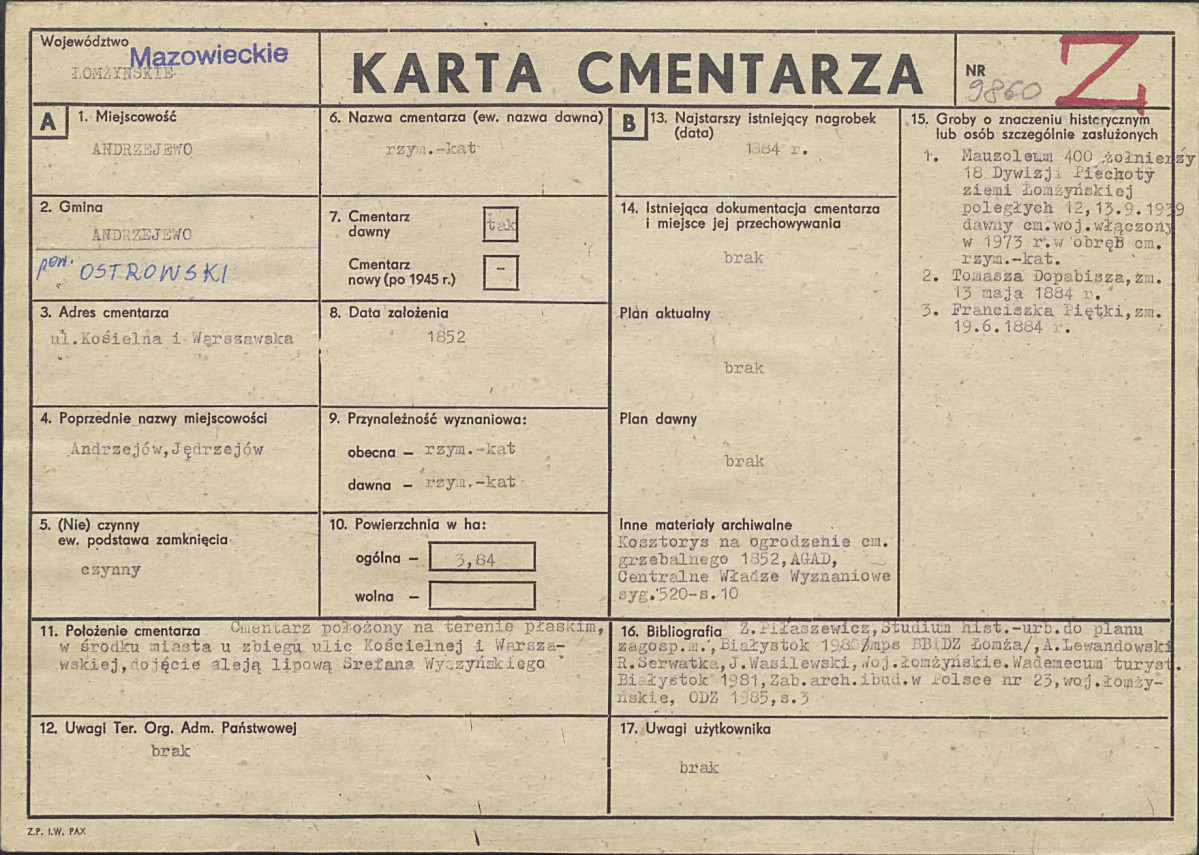 KC - Karta cmentarza, skan nr 1