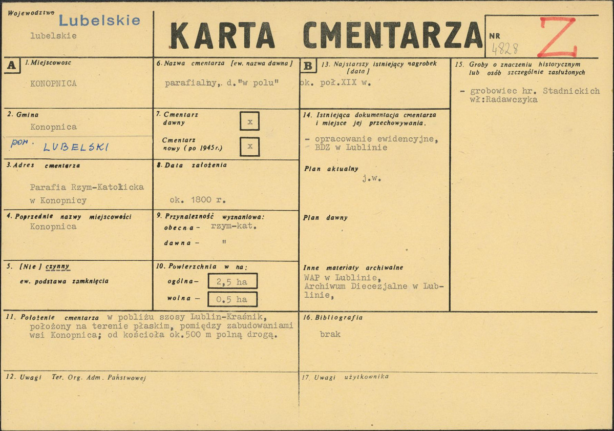 KC - Karta cmentarza, skan nr 1