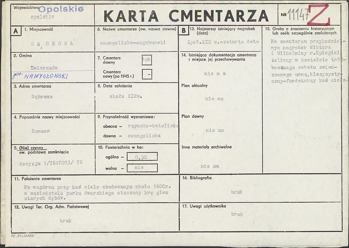KC - Karta cmentarza, skan nr 1