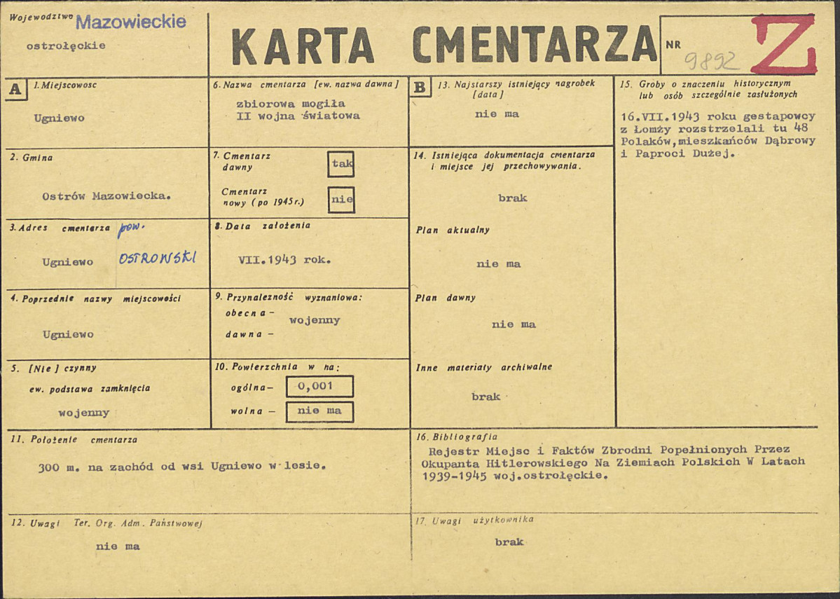 KC - Karta cmentarza, skan nr 1