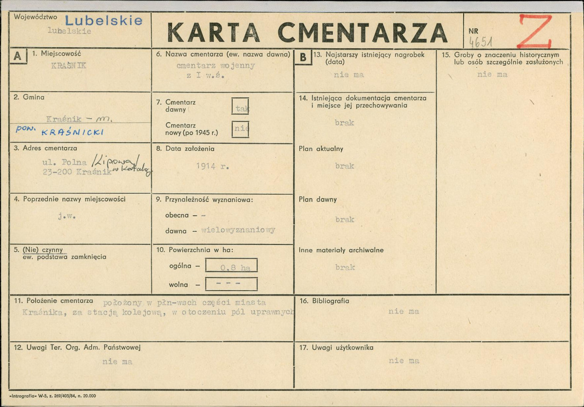 KC - Karta cmentarza, skan nr 1