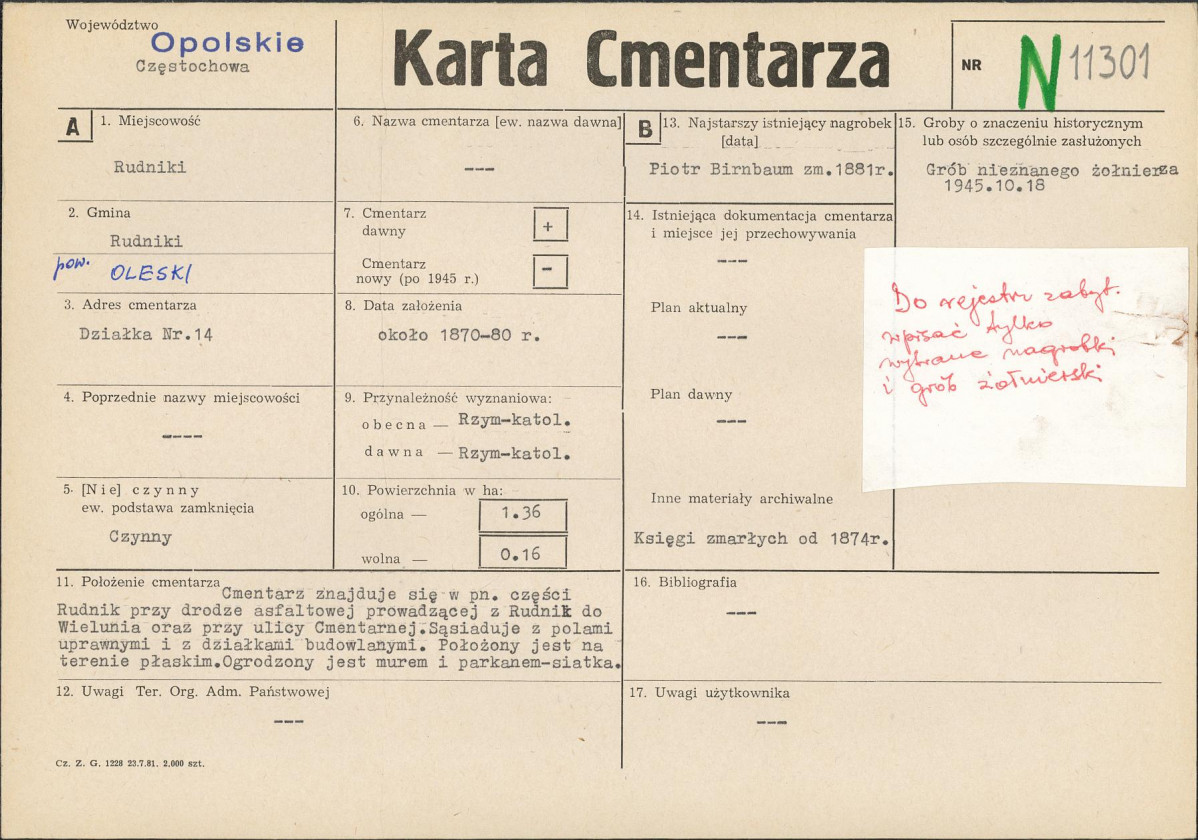 KC - Karta cmentarza, skan nr 1
