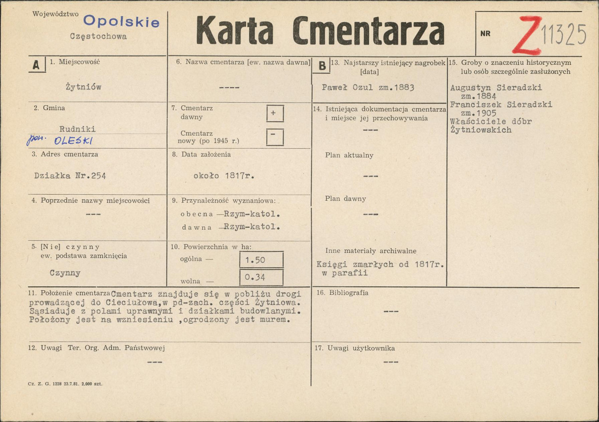 KC - Karta cmentarza, skan nr 1