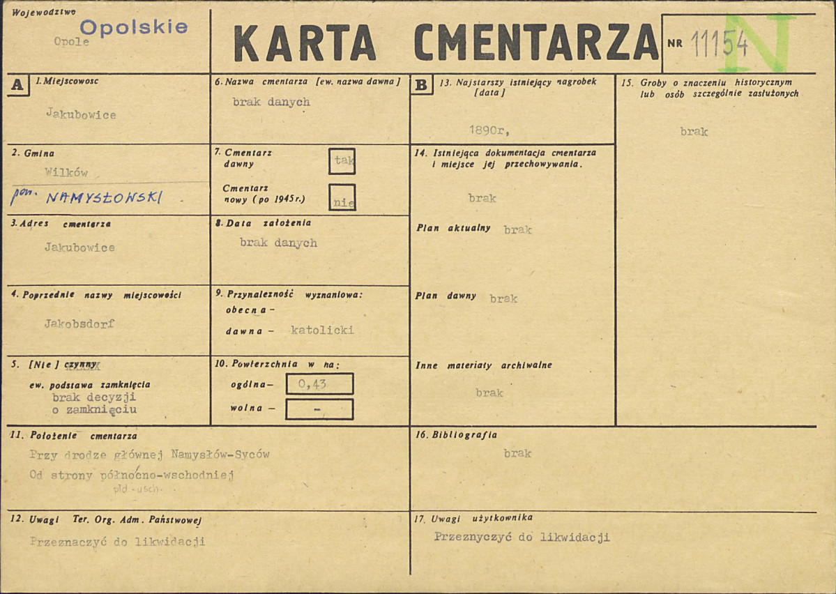 KC - Karta cmentarza, skan nr 1