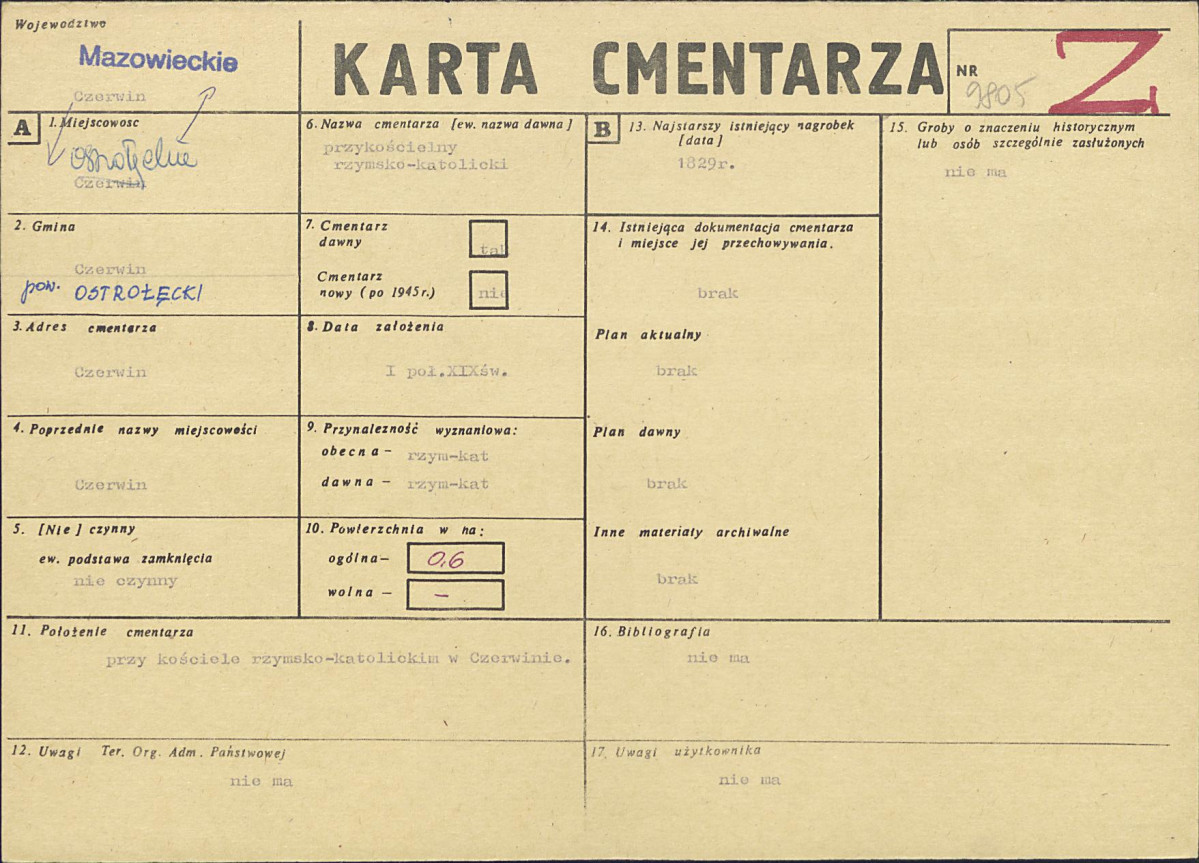 KC - Karta cmentarza, skan nr 1