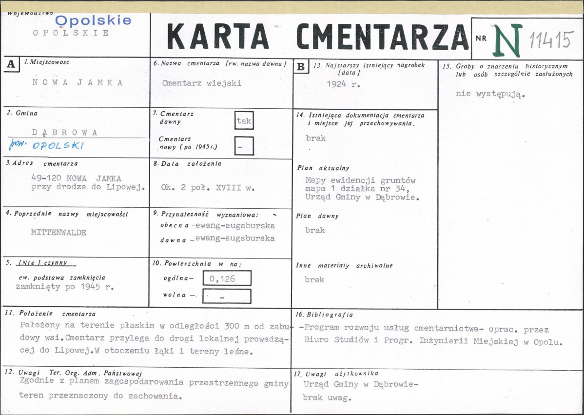 KC - Karta cmentarza, skan nr 1