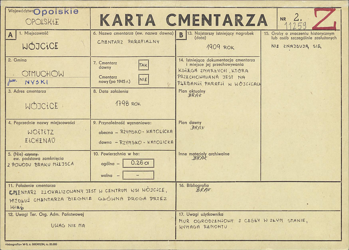 KC - Karta cmentarza, skan nr 1