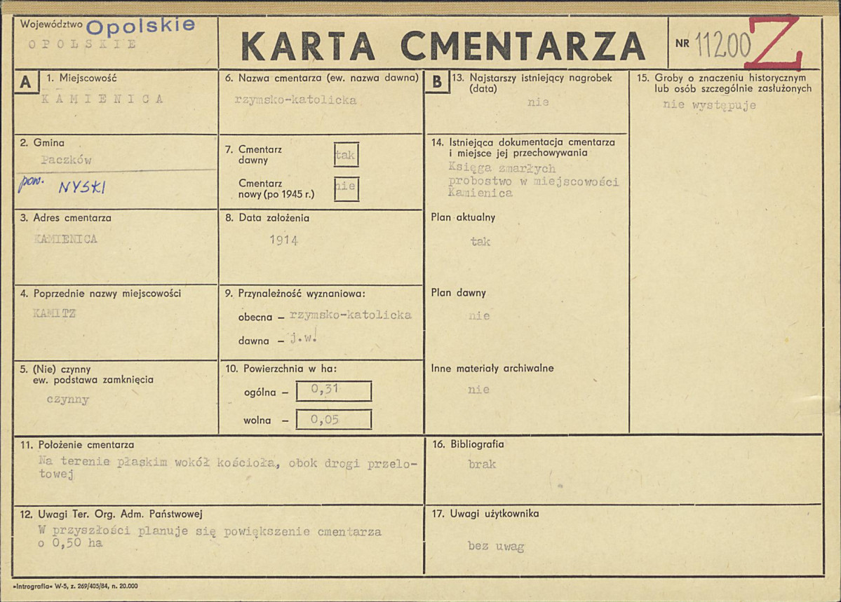 KC - Karta cmentarza, skan nr 1