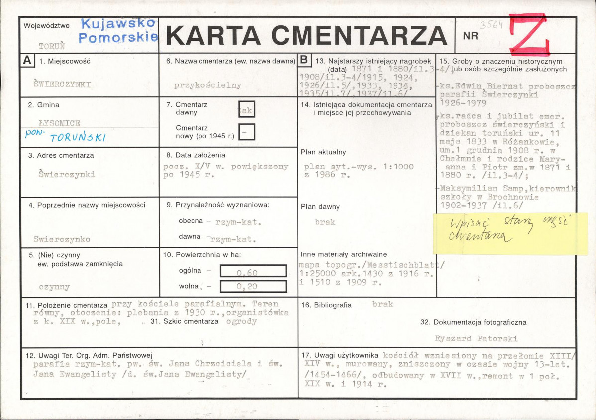 KC - Karta cmentarza, skan nr 1