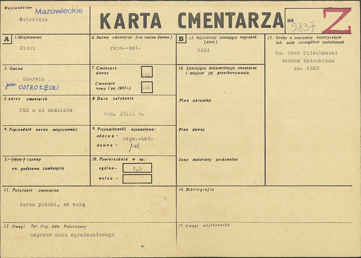 KC - Karta cmentarza, skan nr 1